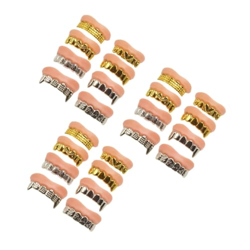 HEMOTON 24 Stck Teiliges Halloween Fake Teeth Realistische Vampirzähne Gold und Silber Unheimliche Verkleidung Requisiten für Erwachsene für Party Cosplay und Kostümfeier von HEMOTON