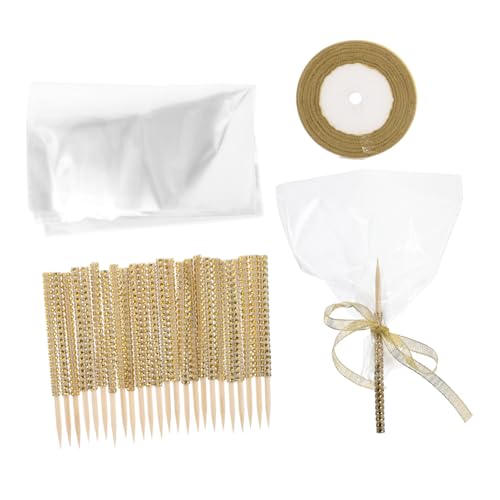 HEMOTON 24St Glitzer-Süßigkeits-Apfelriegel Kindergeburtstag deko Snack spieße Essbare Dekorationen Kit für Cake-Pop-Stäbchen und Wrapper-Krawatten Goldbonbon-Apfelstangen Schleife Golden von HEMOTON