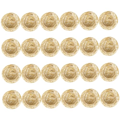 HEMOTON 24st Mini-Strohhut Kleine Hüte Zum Basteln Mini-hausverzierung Miniatur Winzige Hüte Kleines Deko-Accessoire Miniatur Gewebter Hut Gewebte Mützen Gewebter Bastelhut Mini-Hut Beige von HEMOTON