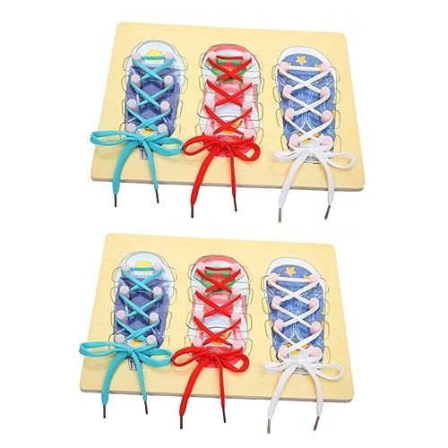 HEMOTON 2St Vorschulspielzeug spaß The Pleasure Pädagogisches Spielzeug für Kleinkinder neujahrgeschenke Schnüren Schnürschuhe Sportschuhe Schnürsenkel Vorschule Lehrmittel hölzern von HEMOTON