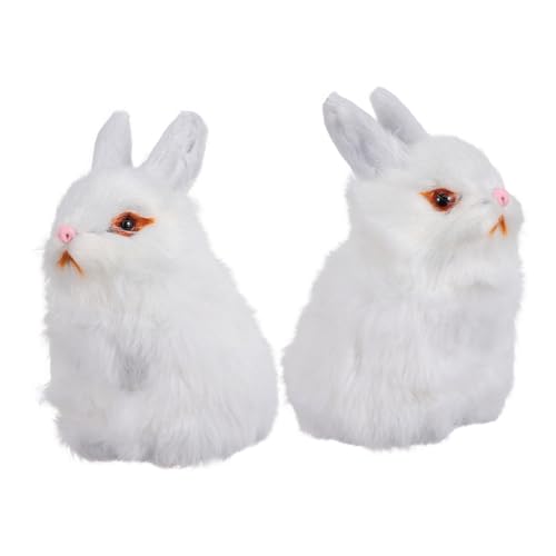 HEMOTON 2st Simulierte Kaninchenverzierung Entzückendes Tiermodell Desktop-Spielzeug Simulations-kaninchenspielzeug Künstliches para Flauschige Kuscheltiere Kind Behaart Weiß Plüsch Hase von HEMOTON