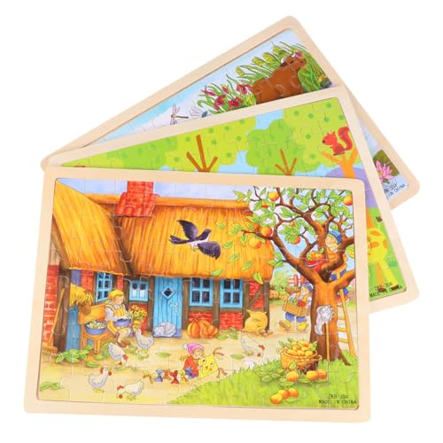 HEMOTON 3 Sätze Holzpuzzles Lernspielzeug Bunte Tiermotive Bauernhof Zoo Teich Pädagogisch für Jungen Mädchen Vorschule von HEMOTON