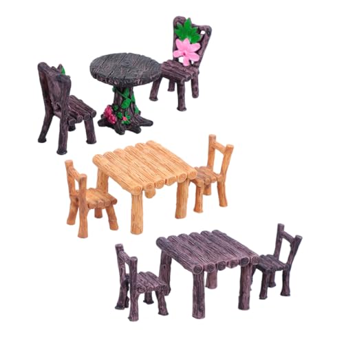 HEMOTON 3 Sätze Miniatur Tisch und Stuhl aus Resin Realistische Mikrolandschaft Dekoration Stabile Harz Möbel für DIY Feengarten Detailreiche Miniatur Landschaftsaccessoires von HEMOTON