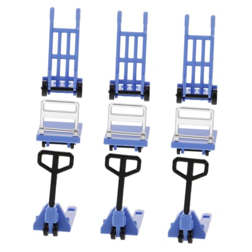 HEMOTON 3 Sätze Miniaturmodell Eines Spielzeugautos Cartoon-Gabelstapler Miniaturen Beweglicher Werkzeuge Mikro-Gabelstapler Miniatur-handflaschenzug- Taschenstatue Plastik Blue von HEMOTON