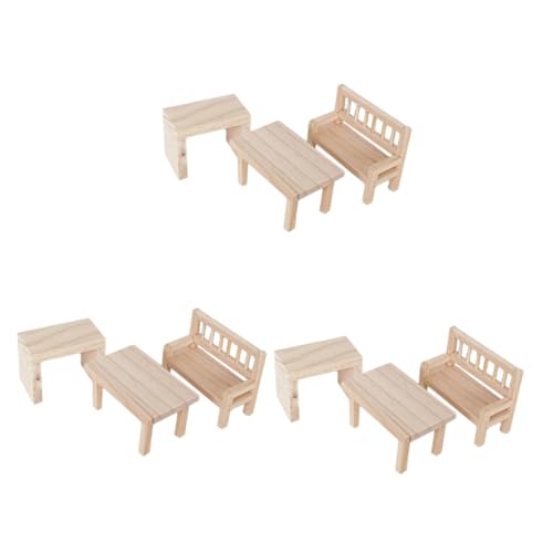 HEMOTON 3 Sätze Miniaturmöbel für Kinder Tisch-Stuhl-Modell-Set Miniatur-Küchenzubehör Wohnkultur Puppenhaus Miniaturmöbel Miniatur-Möbelzubehör Schreibtisch Holztisch Mini-Stuhl Holzstuhl von HEMOTON