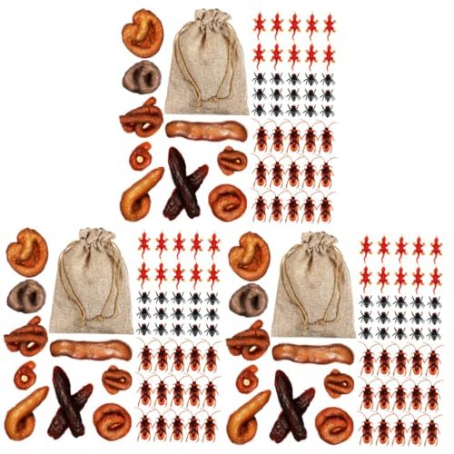 HEMOTON 3 Sätze Realistische Fake Poops und Eidechsen Teiliges Spaßartikel mit Jutesäckchen als Halloween Grusel Deko und Streich für Familie und Freunde von HEMOTON