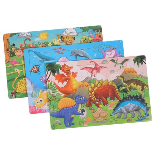 HEMOTON 3 Sätze Teiliges Holzpuzzle mit Bunten Cartoon Tieren Lernspielzeug für Ab Jahren Pädagogisches Steckpuzzle Feinmotorik und Kognitiven Fähigkeiten Sichere Glatte Kanten von HEMOTON