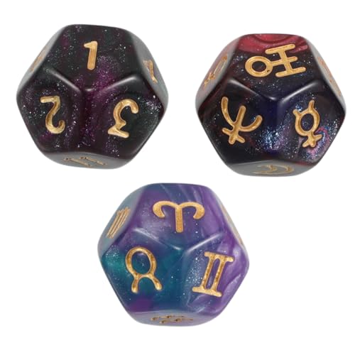 HEMOTON 3 Stück 12 Tierkreisspiel Würfel Tarotkarten Würfel Spielwürfelzubehör Astrologische Weissagungswürfel Konstellationswürfel Weissagung Tierkreis Würfel Astrologie-Tarot-würfel Harz von HEMOTON