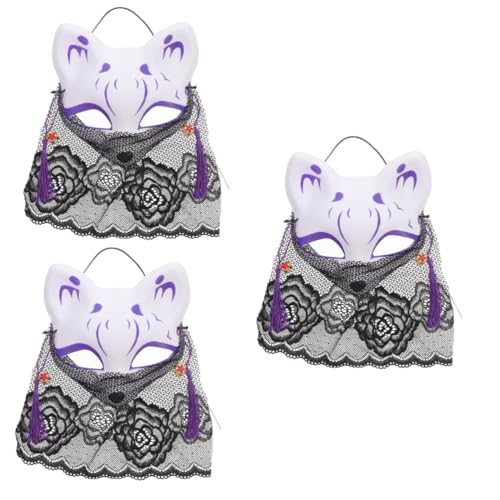 HEMOTON 3 Stück Halbgesichts Fuchsmasken Damen Maske mit Zarter Spitze für Party Cosplay Elastisch Verstellbar für Frauen und Männer Festliche Kostümdekoration von HEMOTON