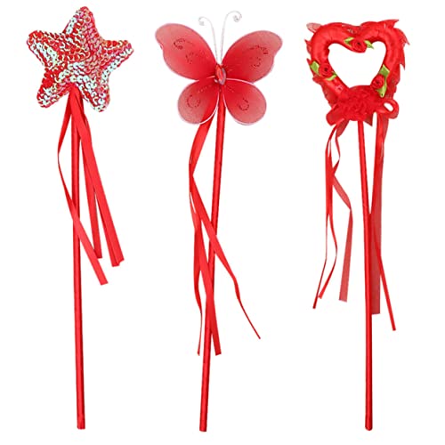 HEMOTON 3 Stück Teiliges Feenstab mit Herz und Schmetterling Roter Zauberstab für Mädchen Sicherer für Geburtstagsfeiern Cosplay und Magische Partydeko von HEMOTON