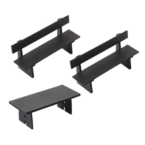 HEMOTON 3 Stück Teiliges Miniatur Möbelset mit Langer Bank und Tisch Schwarze Miniatur Gartenstuhl Puppenhaus Möbel Stabile DIY Dekoration für Puppenhaus Kreatives Spiel von HEMOTON