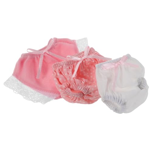 HEMOTON 3 Stück Teiliges Puppen Unterwäsche Set Wiederverwendbare Windeln und Unterhosen für Puppen Farblich Assortiert Weiß Rosa mit Punkten und Spitzen Geeignet für Neugeborene von HEMOTON