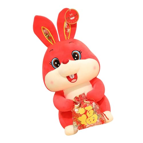 HEMOTON 3st Jahr Der Kaninchenpuppe Kaninchen Flauschiges Spielzeug Autodekoration Cartoon-Kaninchen-Maskottchen-Puppe Plüschornament Auto-dekor Hase Neujahrsvorräte Kind Pp Baumwolle Rot von HEMOTON