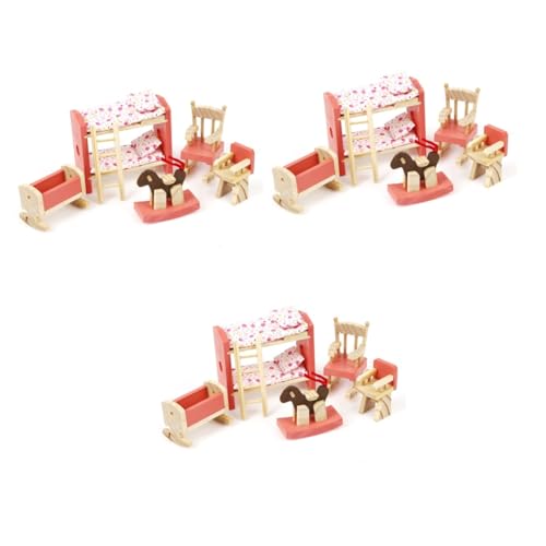 HEMOTON 3St Puppenhausmöbel Miniaturmöbel Zubehör für Puppenhäuser stockbett bunk Bed highchairs Hochstuhl Cradle schaukelstuhl doppelfeldbett Mini-Hauszubehör hölzern Suite Kind Bambus von HEMOTON