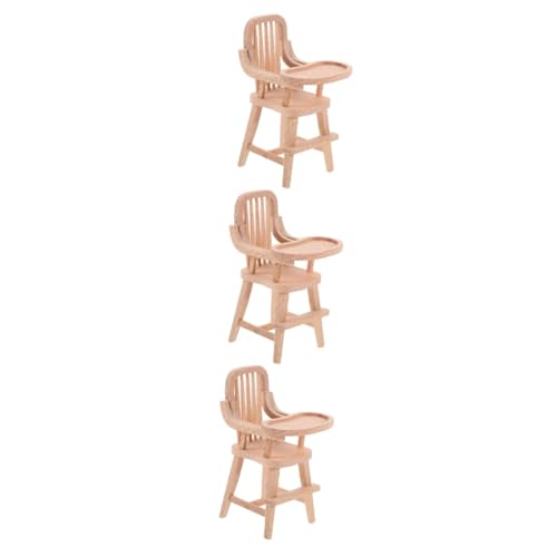 HEMOTON 3St Puppenhausmöbel Spielzeug Modelle hohe Stühle Kinder Puppenhaus schmücken Stuhlornament Puppenmöbel aus Holz Miniaturstuhl Buche Zubehör Anhänger Hochstuhl Dekorationen hölzern von HEMOTON
