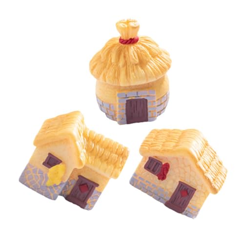 HEMOTON 3St Retro-Landhaus mit Reetdach kleine Häuser zum Basteln Miniatur Hütte Puppenhaus Terrarium zubehör Garten Accessoires Reetdach-Modell Terrariumdekor Minidorf Harz von HEMOTON