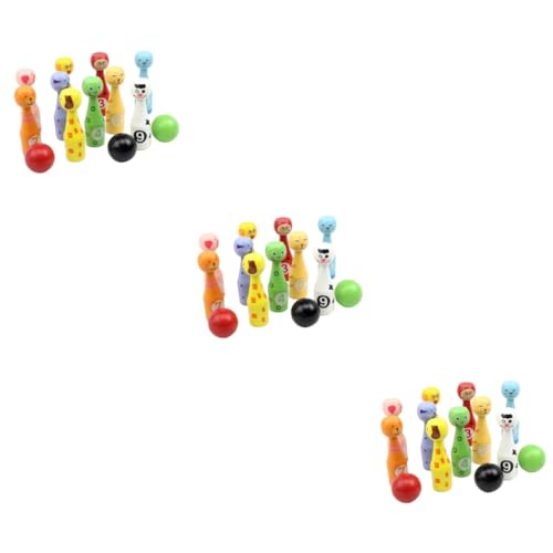 HEMOTON 3St Spielzeuge Lernspielzeug hölzern einstellen Spielzeugball Bowling Kind Bambus von HEMOTON