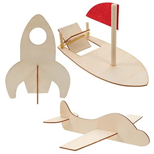 HEMOTON 3St DIY-Graffiti-Modell Kinder bastelset Kinderspielzeug unvollendete Holzverzierung Kleinkindpuzzles aus Holz Spielset aus Holz Jungs-Spielzeug Flugzeugspielzeug DIY-Malmodell 3D von HEMOTON