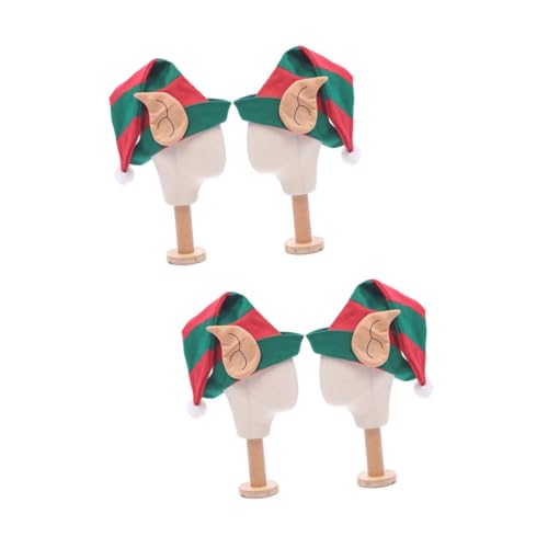HEMOTON 4 Stck Teiliges Weihnachtskostüm Elfenmütze mit Clownsohren Rot Grün Gestreifte Party Kopfbedeckung Einheitsgröße für Erwachsene Lustiges Fotoaccessoire für Weihnachtsfeiern von HEMOTON