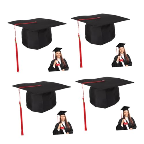 HEMOTON 4 Stück Doktorhut mit Roter Quaste für Erwachsene Großes Abschluss Hut Party Accessoire Glattes Material Bequem und Wiederverwendbar für Fotografie und Cosplay von HEMOTON