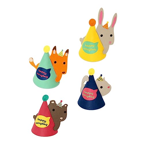 HEMOTON 4 Stück Geburtstagshüte mit Niedlichen DIY Tiermotiven Kreative Kopfbedeckungen für Mädchen und Jungen Einfache Montage als Party und Foto Requisiten von HEMOTON