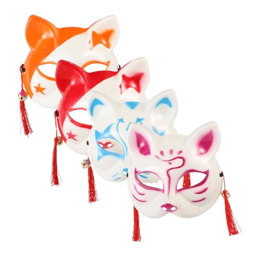 HEMOTON 4 Stück Katze Fuchs Maske schwarzes Kostüm halbe Katze halloween kostüm maske halloween maske Maskerade-Maske Kleider Halloween-Maske Halloween-Partymaske Japanischer Stil Kleidung von HEMOTON