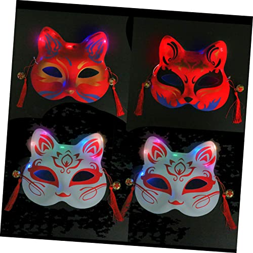 HEMOTON 4 Stück Leuchtende Maske Fox M- Nach Erwachsenen Fragen Halloween Katzen- Hacker Venezianische Augenmasken Leistungsstütze Tier Abdeckung Antiquität Cosplay Led-licht von HEMOTON