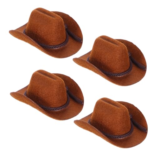 HEMOTON 4 Stück Mini Cowboy Hüte Flockleder Miniatur Western Hüte für Puppenhaus Deko Glatte Kanten für Bastelprojekte Partydekorationen Puppenkleidung von HEMOTON