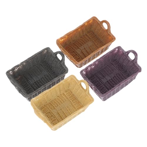 HEMOTON 4 Stück Puppenhaus Möbel Miniaturkorb Modell Karree Kamel Rauchviolett Rauchschwarz Realistische Stabile Resin Dekoration für Puppenhäuser und Kleine Szenen von HEMOTON