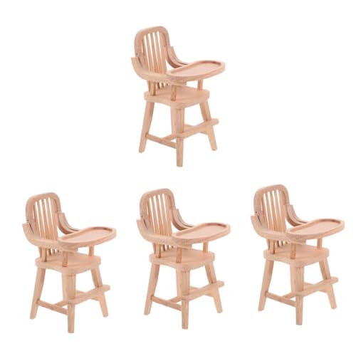 HEMOTON 4 Stück Puppenhausmöbel Hochstuhl Stühle entzückende Puppenmöbel Stuhlornament Mini-Hausdekoration Buche Dekorationen Ornamente Baby Kind Essensstuhl hölzern von HEMOTON