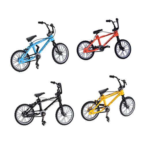 HEMOTON 4 Stück Teiliges Mini Finger Bike aus Robustem Kunststoff und Aluminiumlegierung Zerlegbar Spielerisch für Erwachsene Farbiges Vintage Design in Gelb Blau Schwarz und Orange Spiel von HEMOTON