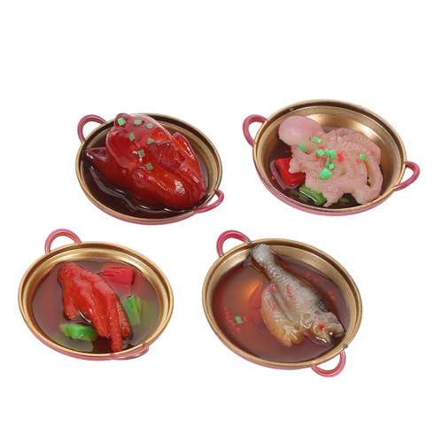 HEMOTON 4 Stück Teiliges Miniatur Hot Pot aus Hochwertigem Resin Detailreiche Chinesische Miniatur-hotpot-Dekorationen Realistische Spielküche Requisiten Sichere für Puppenhaus und von HEMOTON