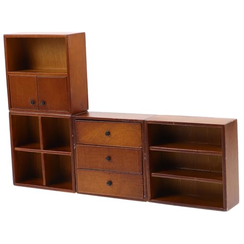HEMOTON 4 Stück Teiliges Miniatur Möbelset mit Walnuss Finish DIY Miniatur Display und Aufbewahrungsschrank für Puppenhaus Bücherregal Kleiderschrank für Landschaften Bastelprojekte von HEMOTON