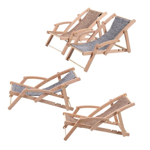 HEMOTON 4stücke Mini Strandstuhl Modell Klappbar Miniatur-liegestuhl Puppenhausmöbel Kleiner Lounge-Sessel Für Küsten-Dekoration Handgefertigte Strandliege-Ornament Für von HEMOTON
