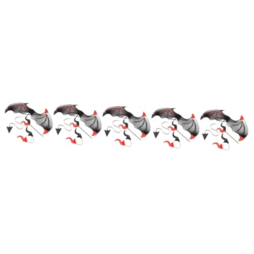 HEMOTON 5 Sätze Halloween Cosplay Teufel Set Teilig Rot Schwarz Leichtes Teufelshorn Haarreif Teufelstab und Teufelflügel Elastisch Bequem für Kostüm und Partyspaß von HEMOTON