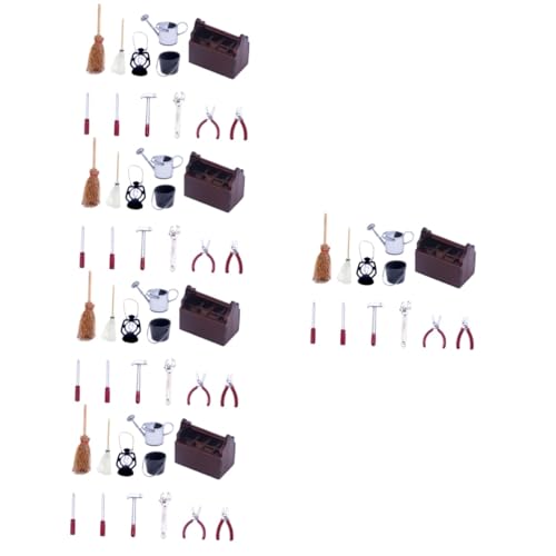 HEMOTON 5 Sätze Puppenhaus-Werkzeugkasten Werkzeugkiste aus Holz Mini-Hausreparaturwerkzeug Modelle Mini- -Werkzeugkasten winziges Hausreparaturwerkzeug Legierung Zubehör einstellen von HEMOTON