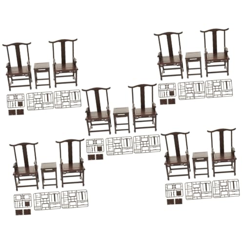HEMOTON 5 Sätze Simulationstisch und Stuhl Sessel Form Holzstuhl Kinderspielzeug Möbel Spielzeuge Puzzle-Montagestuhl Miniatur-Stuhl-Puzzle intelligent Schimmel Spielzeugstuhl schmücken von HEMOTON