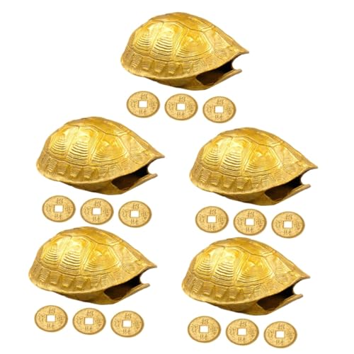 HEMOTON 5 Sets Schildkrötenpanzer Wahrsagewerkzeug Bürodekoration Chinesische Münzen Wahrsagerei Schmücken Design Schreibtischaufsatz Kette Dekor Reichtum von HEMOTON
