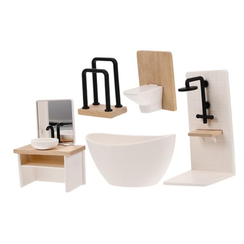 HEMOTON 5 Stück Maßstab Puppenhaus Badewanne Wc Waschbecken Handtuchhalter für Kreatives Rollenspiel und Realistische Miniatur Badezimmer Dekoration von HEMOTON