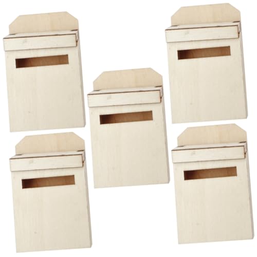 HEMOTON 5 Stück Miniatur Holzbriefkasten Modell Kreatives Mini Mailbox für Puppenhaus und Gartenspiel Lackiert Sicheres Holz Leichtes Design Kinderspielzeug Zubehör Realistische von HEMOTON