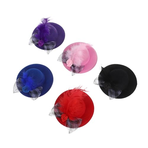 HEMOTON 5 Stück Miniatur Hüte für Puppen Kleine Dollhouse Miniatur Hüte mit Blume und Netz Mini Kopfbedeckung zum Basteln und Dekorieren für DIY Puppen Accessoires von HEMOTON