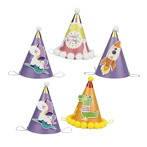 HEMOTON 5 Stück Teiliges Kindergeburtstagsparty Papier Partyhüte mit Lustigem Ball Design Gemischte Dinosaurier Einhorn Leichte Sichere Geburtstagsmützen für Junge Mädchen HEMOTON 5 Stück Teiliges Kindergeburtstagsparty Papier Partyhüte mit Lustigem Ball Design Gemischte Dinosaurier Einhorn Leichte Sichere Geburtstagsmützen für Junge Mädchen von HEMOTON