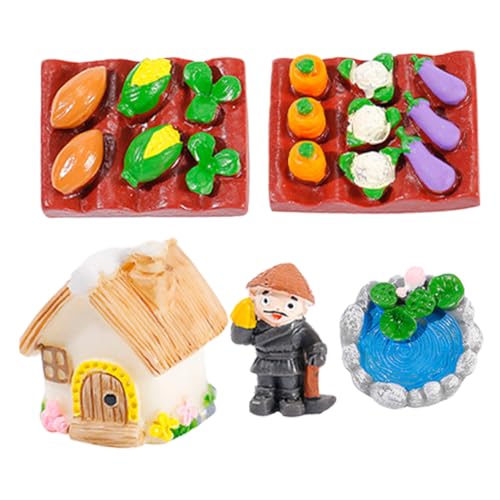 HEMOTON 5 Stück Teiliges Miniatur Farm aus Langlebigem Harz Realistische Bauernhof Szene mit Haus Teich Mais und Karottenfeld für Puppenhäuser Sandtisch und Landschaftsbau von HEMOTON