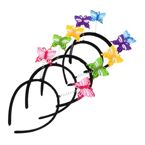 HEMOTON 5 Stück Teiliges Schmetterling Haarreif für Mädchen Bunte Leichte Cosplay Stirnbänder mit Beweglichen Schmetterlingen Verstellbar und Bequem für Kinderpartys und Kostümfest von HEMOTON