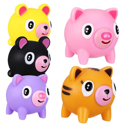 HEMOTON 5 Stück Teiliges Stressspielzeug mit Lustigen Tierformen Schwein und Bär Weiche Langlebige Squeeze Toys in Bunten Farben Kompaktes Design zum Stressabbau für Erwachsene von HEMOTON