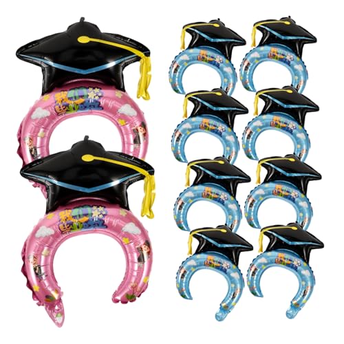 HEMOTON 50 Stück Graduation Inflatable Headbands Bunte Fotorequisiten für Abschlussfeiern Luftballon Haarreifen mit Cartoonhaften Designs für Festliche Anlässe und Kreative Fotos von HEMOTON