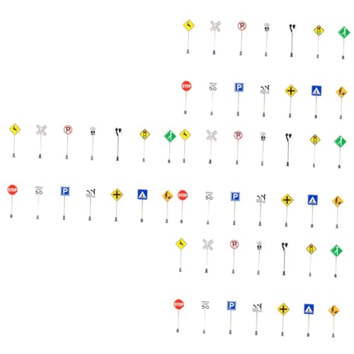 HEMOTON 56 STK Zubehör Für Mikrolandschaften Kinder Dekor Spielzeug Für Straßenverkehrszeichen Kinderspielzeug BAU Verkehrszeichen Mikrospielzeug Zaun Mini Abs Plus Edelstahl von HEMOTON