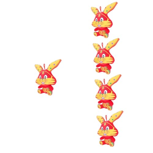 HEMOTON 5st Neujahrspuppe Ausgestopfte Kaninchentiere Spielzeuge Desktop-kaninchenpuppe Kaninchen-Maskottchen-Puppe Neujahrsdekoration Plüschtiere Plüschpuppe Geschenk Kind Rot Stoff Hase von HEMOTON