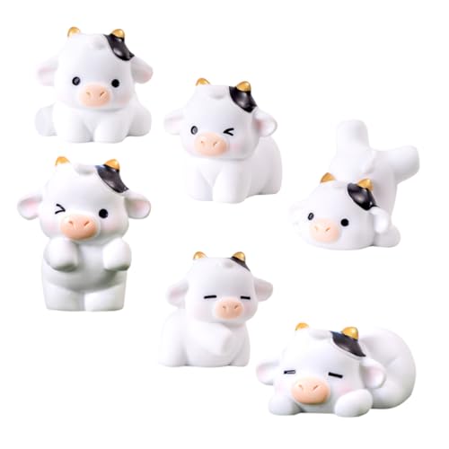 HEMOTON 6 Stück Mikrolandschaft Kuh Hund Tiere Plüsch Mini Auto Haustier Figuren Tiermodell Kuh-Ornament Bonsai-Kuh Mikroszenendekorationen Gartenschmuck Kuh-Modell Harz von HEMOTON