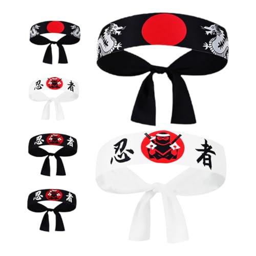 HEMOTON 6 Stück Teiliges Japanisches Samurai Stirnband für Männer und Frauen Robuste Ninja Kopfbedeckung für Fitness Kochkostüme und Anime Fans Stilvolles Accessoire für Verschiedene von HEMOTON